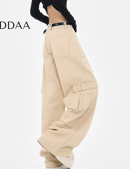 Khaki Loose Fit Cargo Jeans with Straight-Leg Style - S / Khaki - Women’s Jeans
