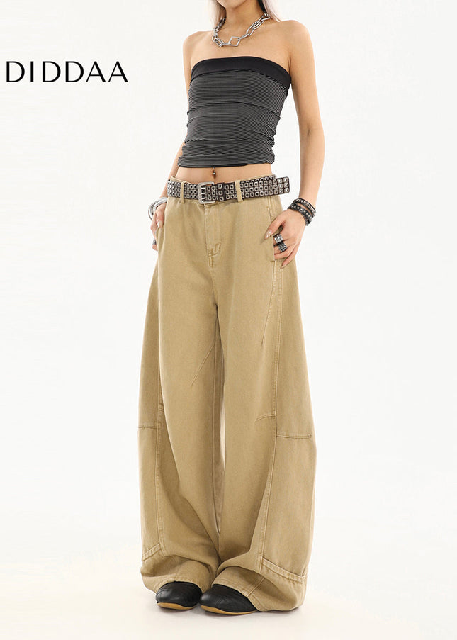 Khaki Loose Fit Cargo Jeans Women’s Summer Wide-Leg Pants - Women’s Jeans