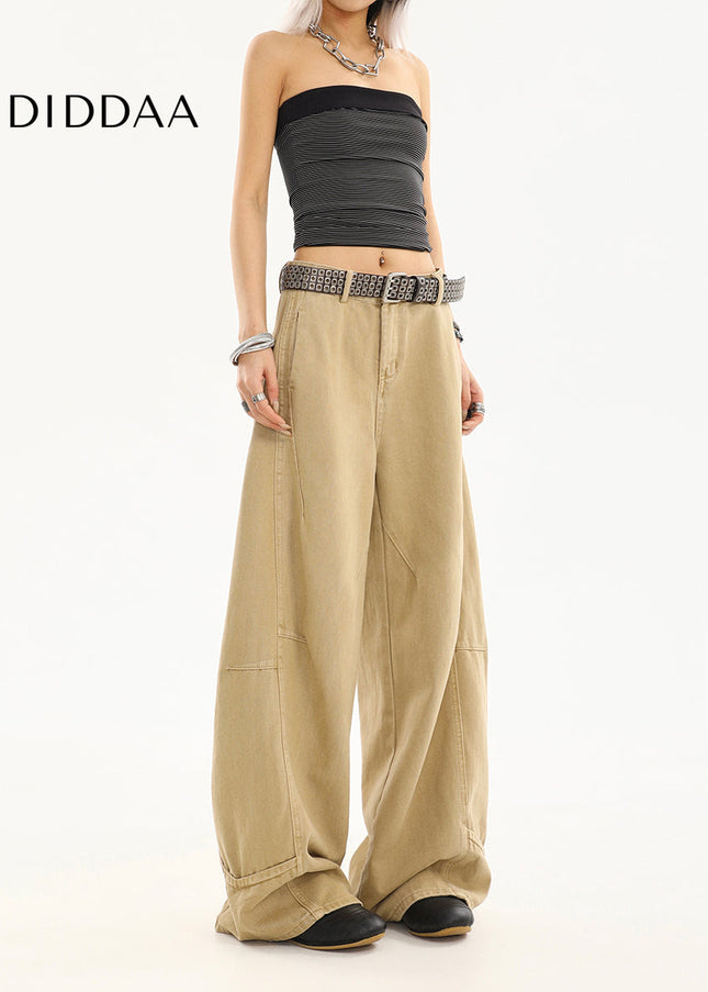 Khaki Loose Fit Cargo Jeans Women’s Summer Wide-Leg Pants - Women’s Jeans