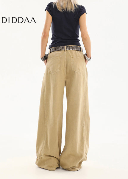 Khaki Loose Fit Cargo Jeans Women’s Summer Wide-Leg Pants - Women’s Jeans