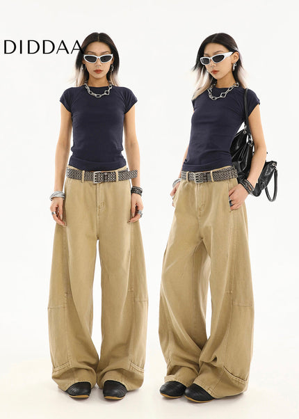 Khaki Loose Fit Cargo Jeans Women’s Summer Wide-Leg Pants - Women’s Jeans