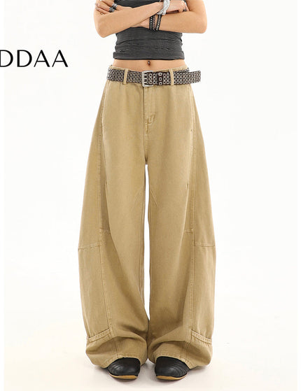 Khaki Loose Fit Cargo Jeans Women’s Summer Wide-Leg Pants - S / Khaki - Women’s Jeans