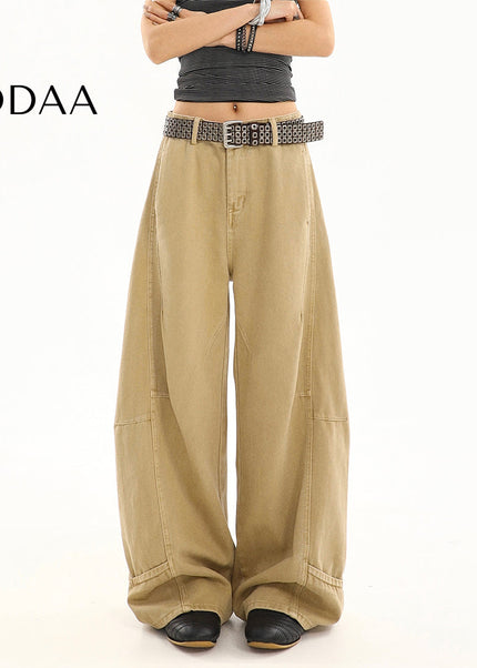 Khaki Loose Fit Cargo Jeans Women’s Summer Wide-Leg Pants - S / Khaki - Women’s Jeans