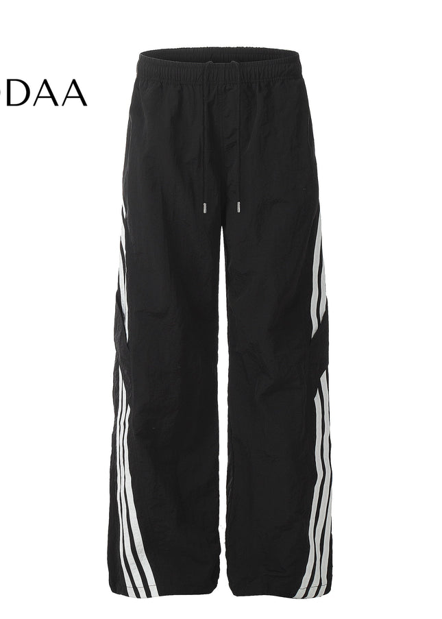 Khaki Loose Fit Stitched Striped Cargo Pants - S / Black - Unisex Sweatpants