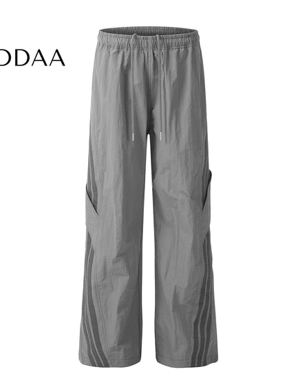 Khaki Loose Fit Stitched Striped Cargo Pants - S / Grey - Unisex Sweatpants