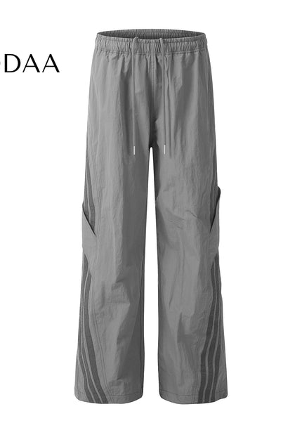 Khaki Loose Fit Stitched Striped Cargo Pants - S / Grey - Unisex Sweatpants