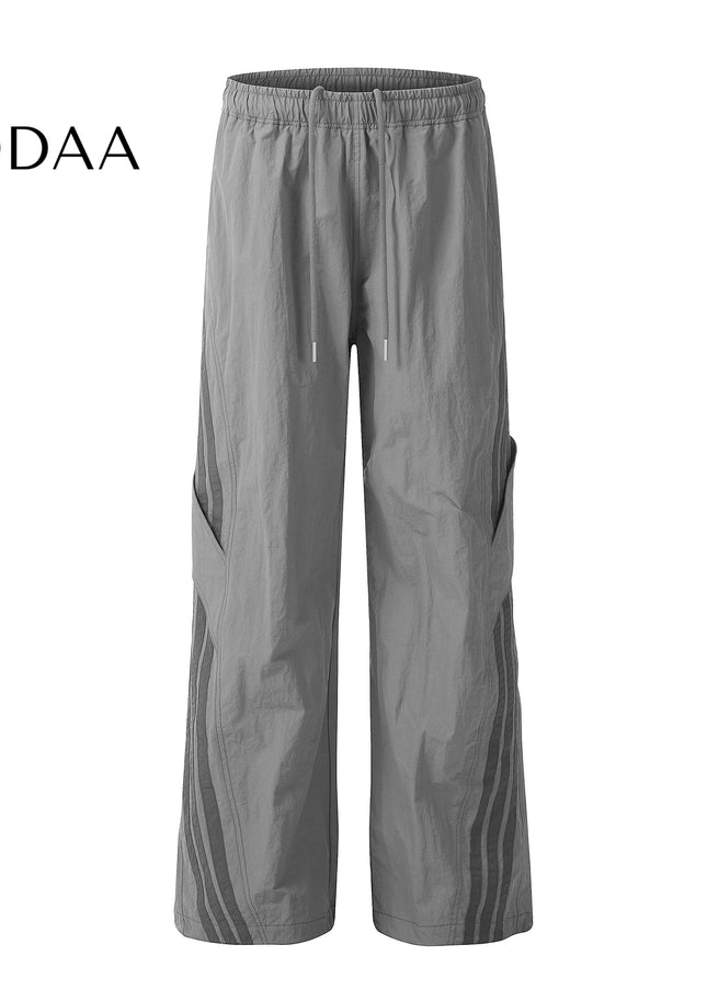 Khaki Loose Fit Stitched Striped Cargo Pants - S / Grey - Unisex Sweatpants