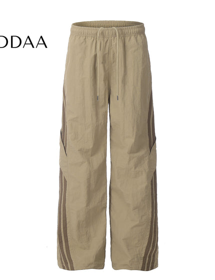 Khaki Loose Fit Stitched Striped Cargo Pants - S / Khaki - Unisex Sweatpants