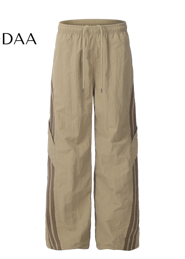 Khaki Loose Fit Stitched Striped Cargo Pants - S / Khaki - Unisex Sweatpants