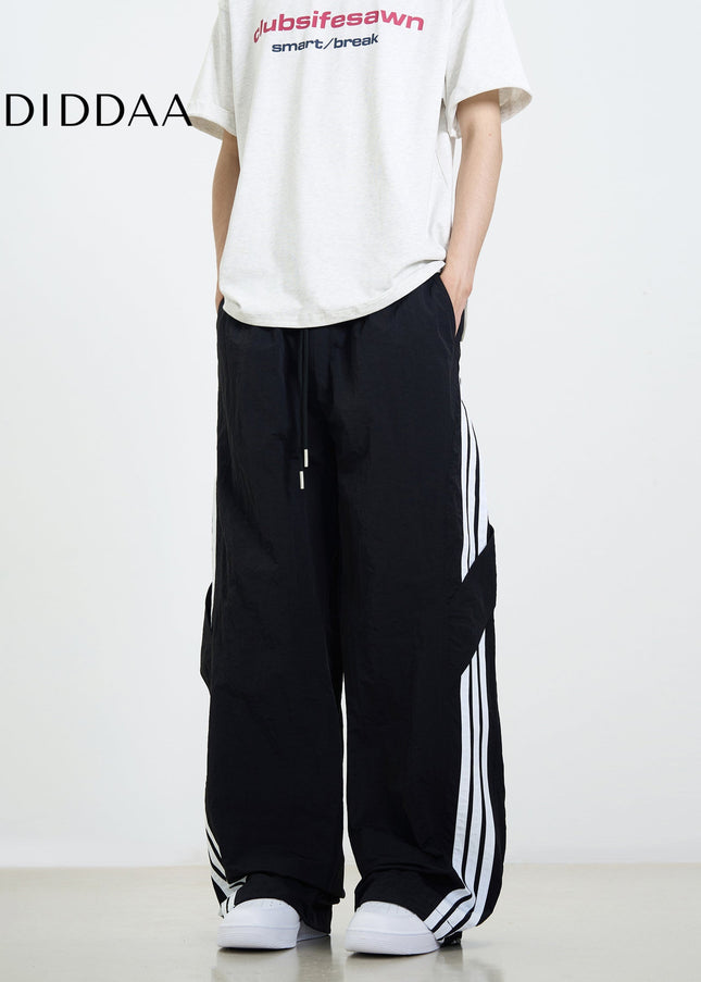 Khaki Loose Fit Stitched Striped Cargo Pants - Unisex Sweatpants
