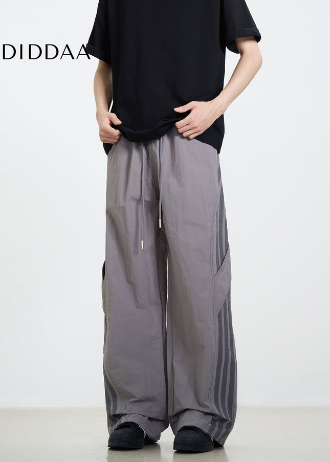 Khaki Loose Fit Stitched Striped Cargo Pants - Unisex Sweatpants