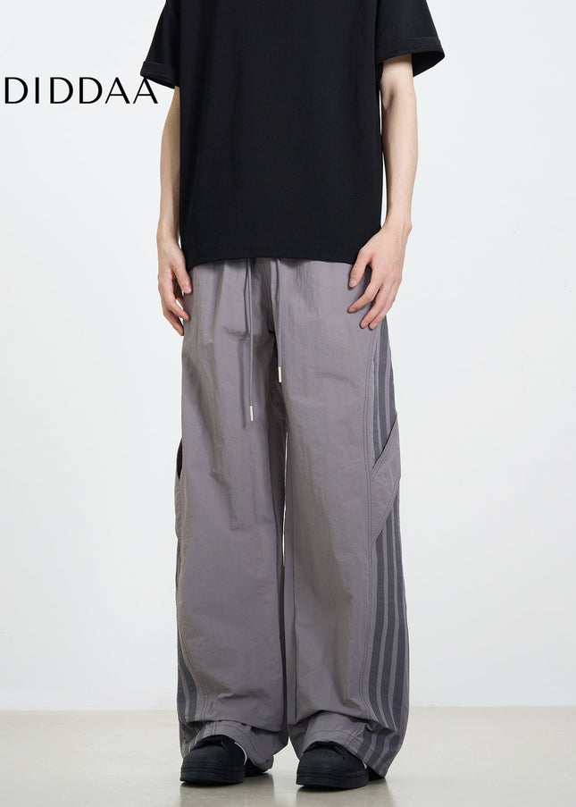 Khaki Loose Fit Stitched Striped Cargo Pants - Unisex Sweatpants