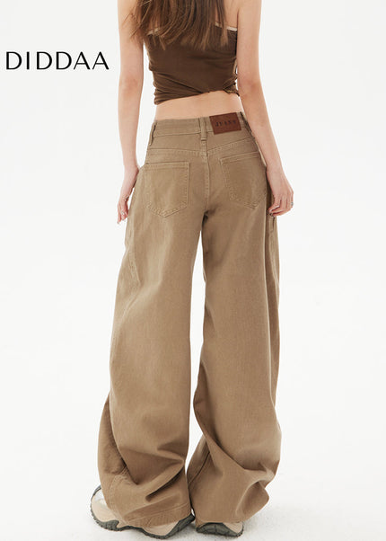 Khaki Spliced Machete Design Wide-Leg Pants - Women’s Jeans