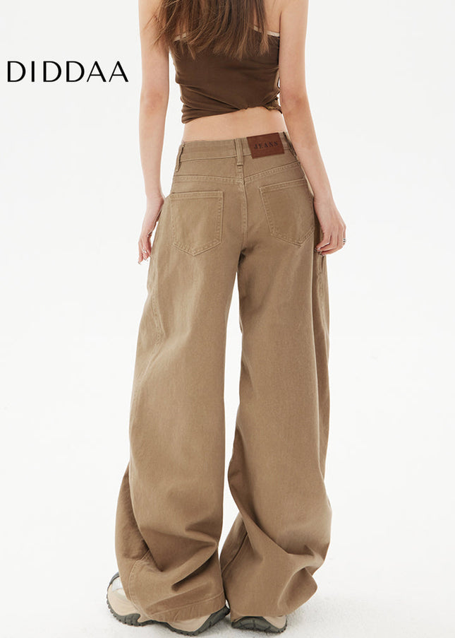 Khaki Spliced Machete Design Wide-Leg Pants - Women’s Jeans