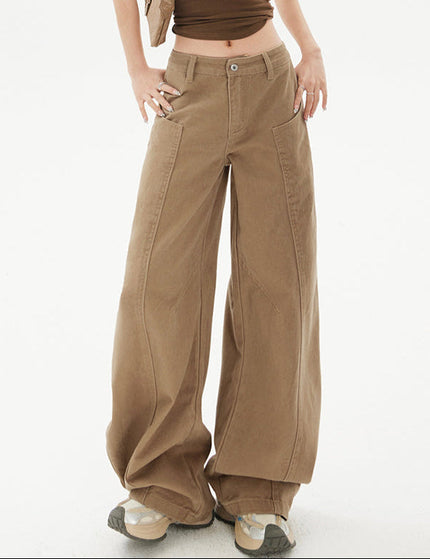 Khaki Spliced Machete Design Wide-Leg Pants - Women’s Jeans