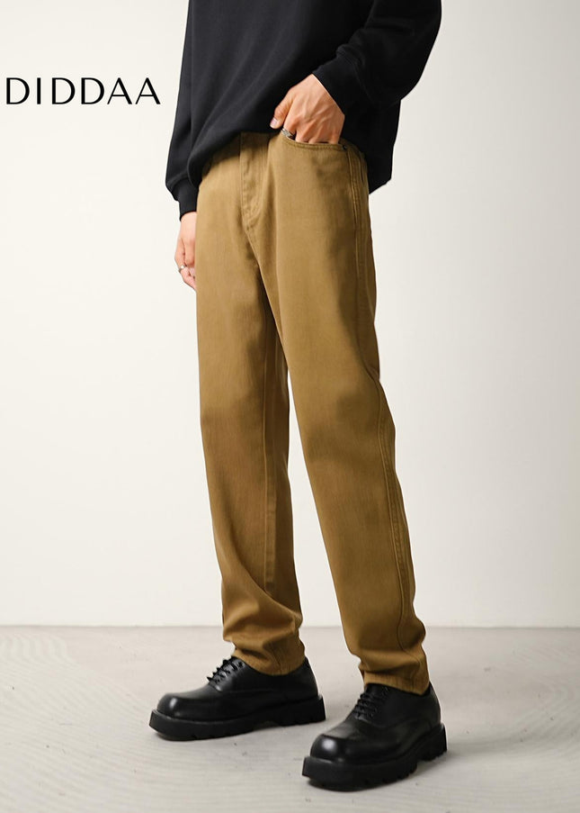 Khaki Stretch Straight Leg Jeans for Men Casual Wear - Men’s Jeans