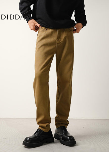 Khaki Stretch Straight Leg Jeans for Men Casual Wear - Men’s Jeans