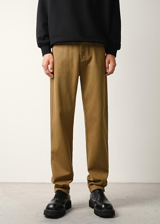 Khaki Stretch Straight Leg Jeans for Men Casual Wear - Men’s Jeans
