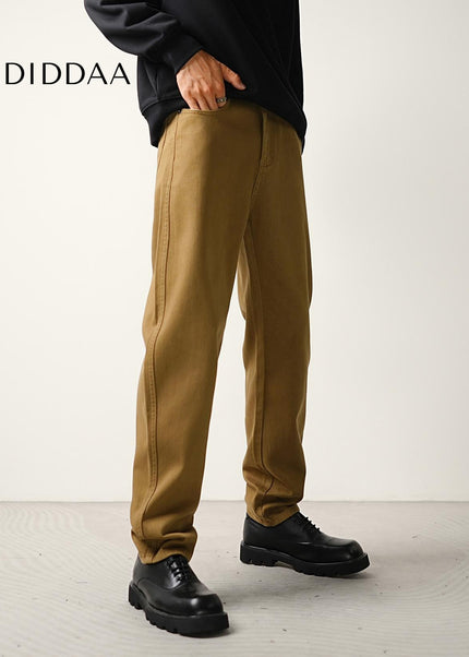 Khaki Stretch Straight Leg Jeans for Men Casual Wear - Men’s Jeans