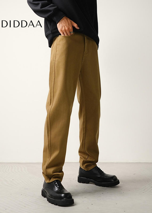 Khaki Stretch Straight Leg Jeans for Men Casual Wear - Men’s Jeans