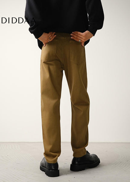 Khaki Stretch Straight Leg Jeans for Men Casual Wear - Men’s Jeans