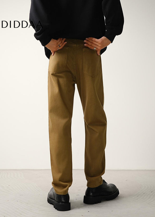 Khaki Stretch Straight Leg Jeans for Men Casual Wear - Men’s Jeans