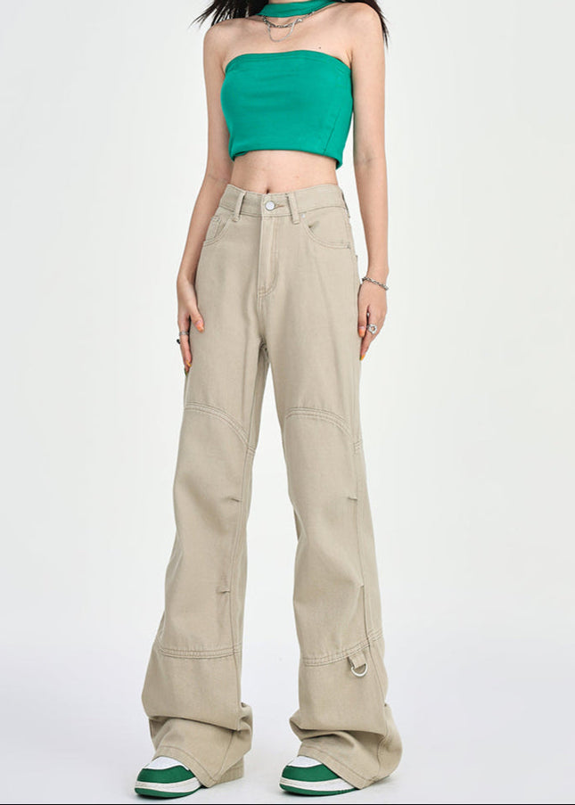 Khaki Thin Low-Rise Flared Cargo Pants Women’s 2025 - Women’s Jeans