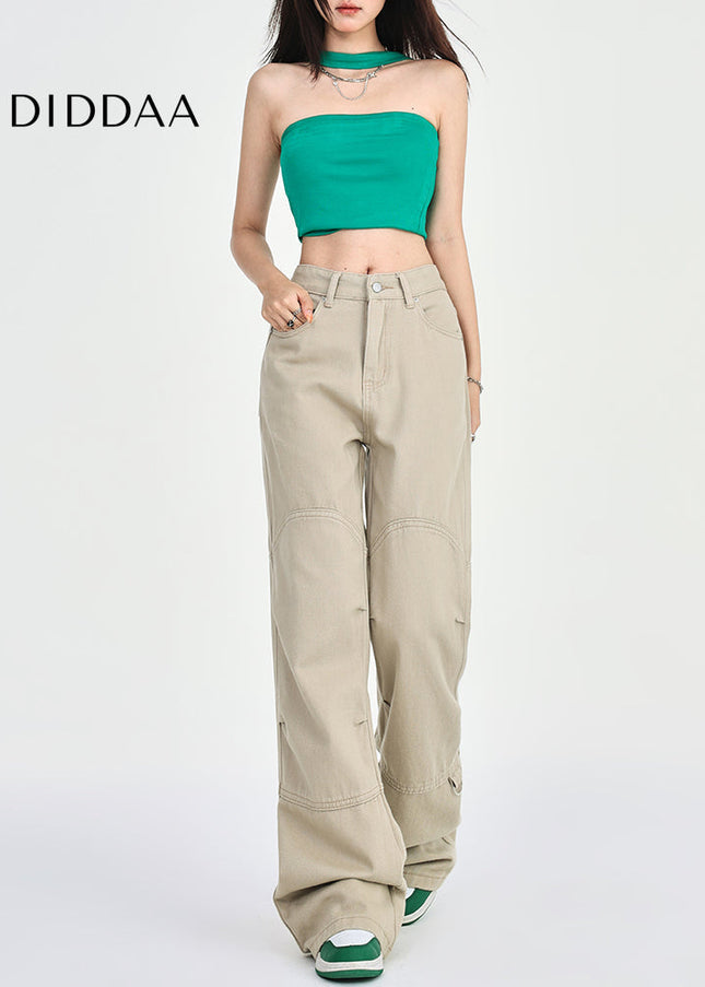 Khaki Thin Low-Rise Flared Cargo Pants Women’s 2025 - Women’s Jeans