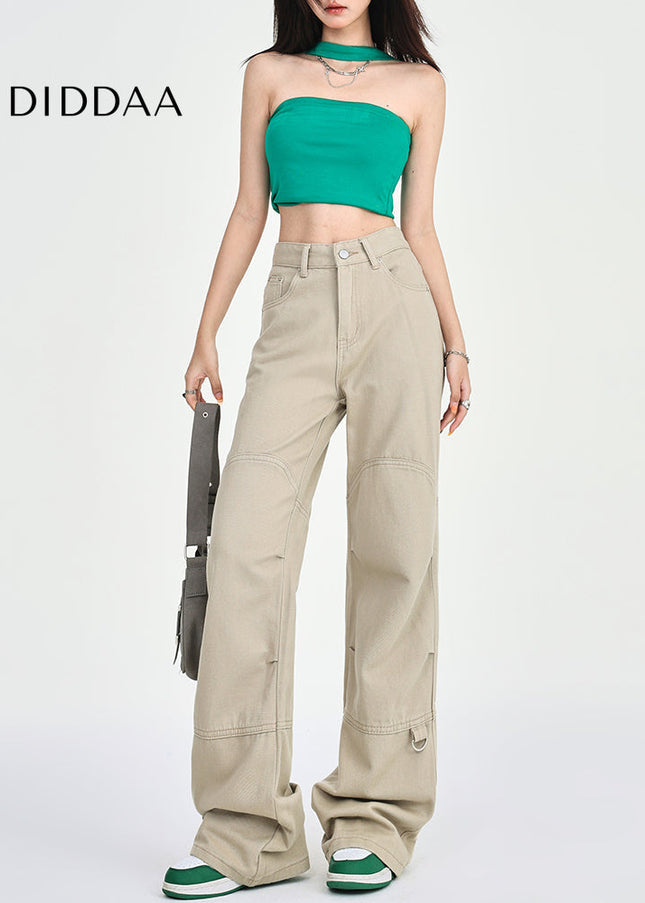 Khaki Thin Low-Rise Flared Cargo Pants Women’s 2025 - Women’s Jeans