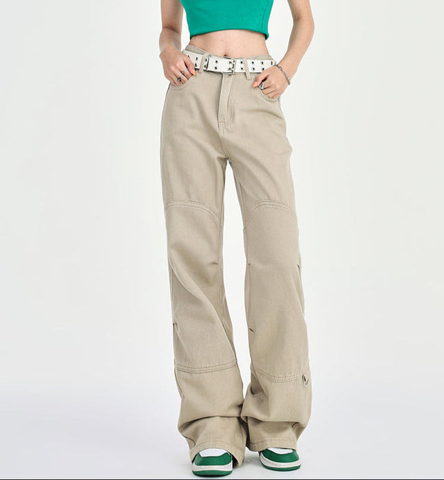 Khaki Thin Low-Rise Flared Cargo Pants Women’s 2025 - Women’s Jeans
