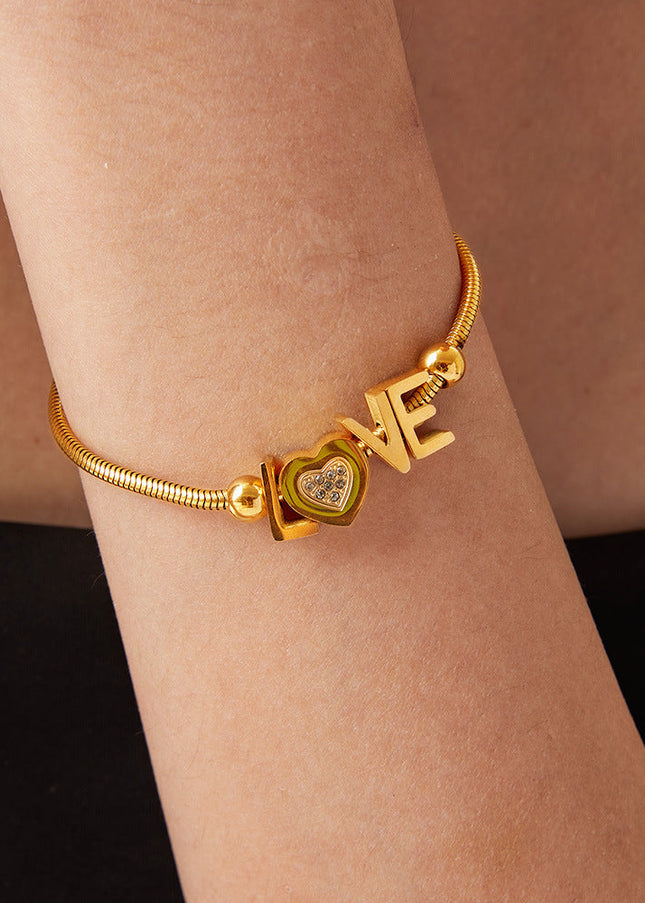 Cross-border hot-selling gold letter LOVE bracelet love heart inlaid with diamonds, stainless steel plated 18K gold temperament hand ornament for girlfriend