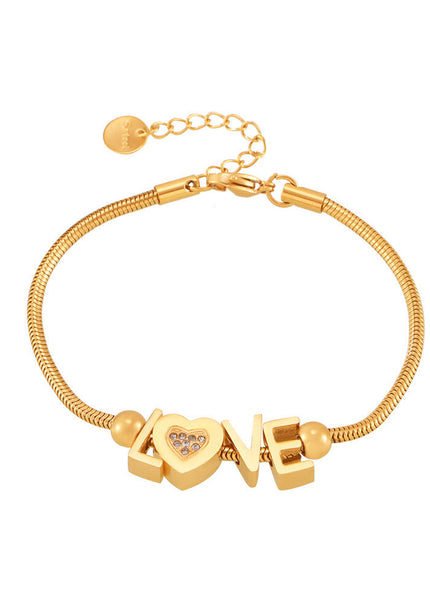 Cross-border hot-selling gold letter LOVE bracelet love heart inlaid with diamonds, stainless steel plated 18K gold temperament hand ornament for girlfriend