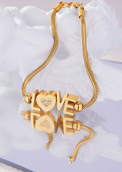 Cross-border hot-selling gold letter LOVE bracelet love heart inlaid with diamonds, stainless steel plated 18K gold temperament hand ornament for girlfriend