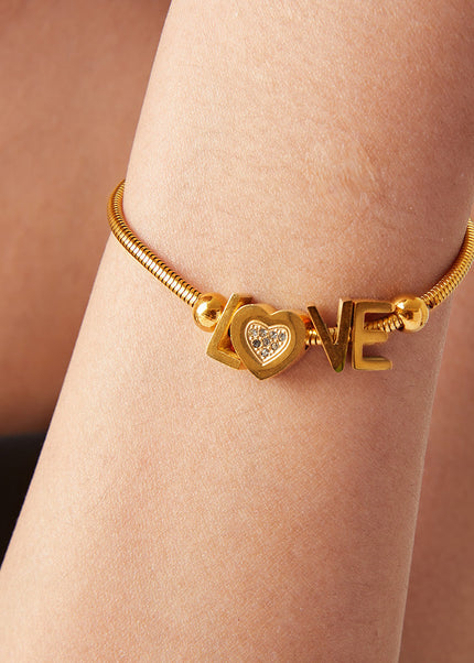 Cross-border hot-selling gold letter LOVE bracelet love heart inlaid with diamonds, stainless steel plated 18K gold temperament hand ornament for girlfriend