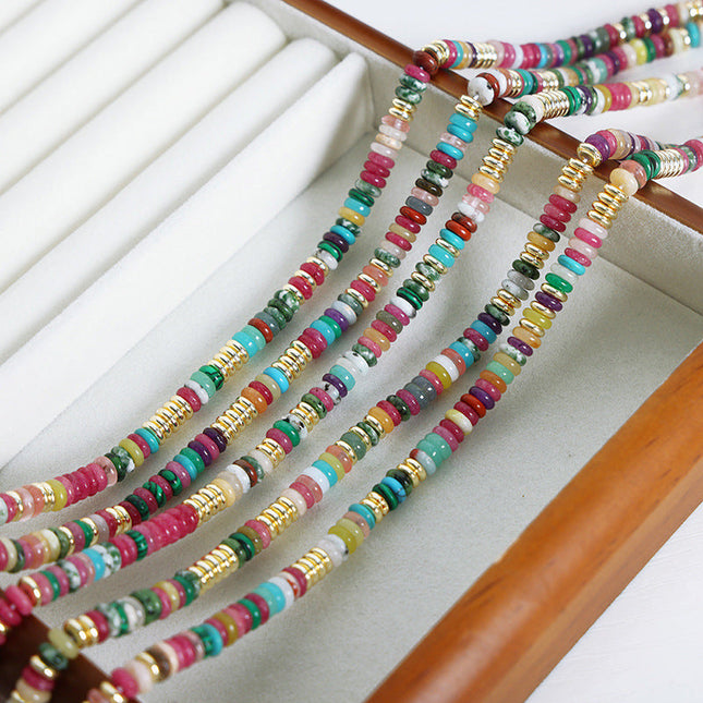 European and American new high-end national style light luxury personality natural stone abacus beads handmade beaded necklace jewelry women