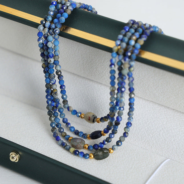 European and American cross-border retro high-end niche design natural stone crystal faceted stone handmade beaded necklace jewelry women