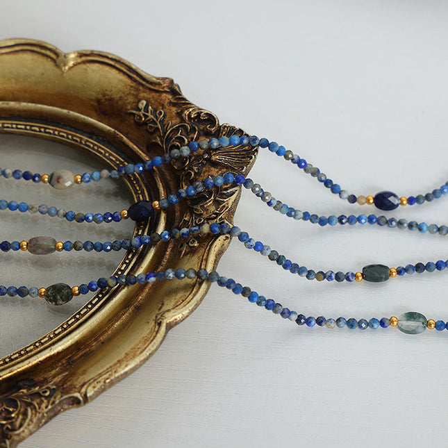 European and American cross-border retro high-end niche design natural stone crystal faceted stone handmade beaded necklace jewelry women