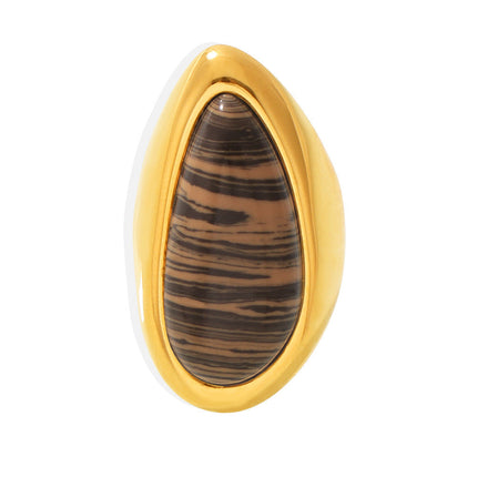 Mi Li natural wood grain stone pear-shaped ring plated 18K real gold Maillard autumn and winter light luxury ring ring ornament in stock