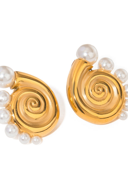 18k gold stainless steel conch earrings women's Europe and America 2024 beach wind conch shell beads titanium steel stud earrings There are left and right sides