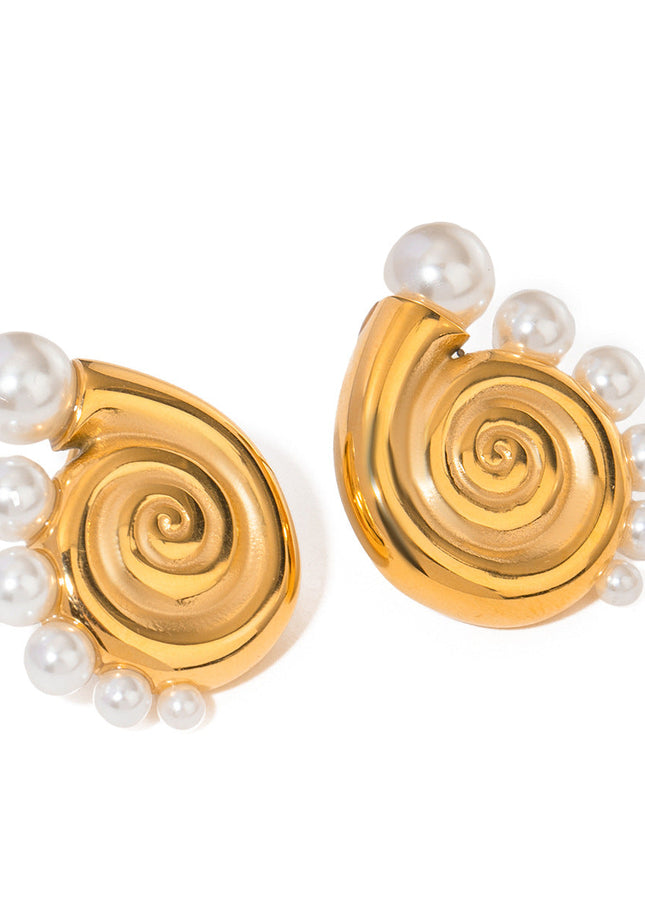 18k gold stainless steel conch earrings women's Europe and America 2024 beach wind conch shell beads titanium steel stud earrings There are left and right sides