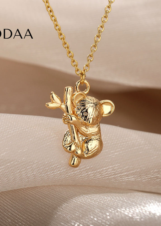 Koala Pendant Necklace | Gold Silver Animal Chain - Necklaces