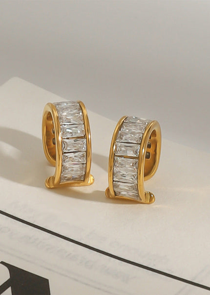 Jieding European and American stainless steel pierced ear clips, high-end rhinestone ear skull clips, titanium steel earrings, cross-border earrings