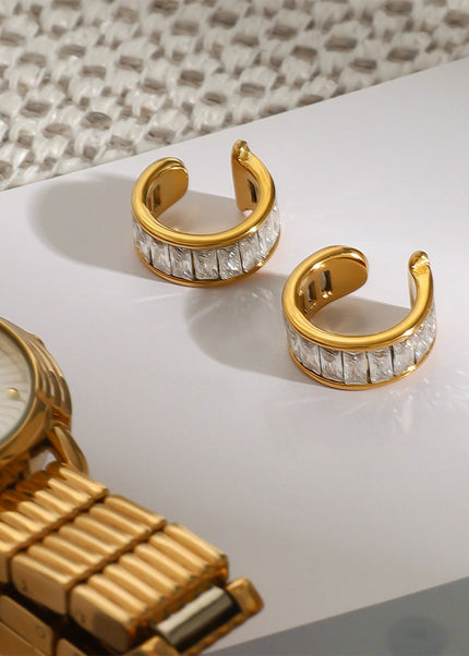 Jieding European and American stainless steel pierced ear clips, high-end rhinestone ear skull clips, titanium steel earrings, cross-border earrings