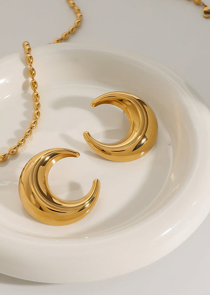 Jieding European and American stainless steel gold earrings luxury moon stud titanium steel earrings earrings cross-border jewelry