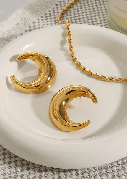 Jieding European and American stainless steel gold earrings luxury moon stud titanium steel earrings earrings cross-border jewelry