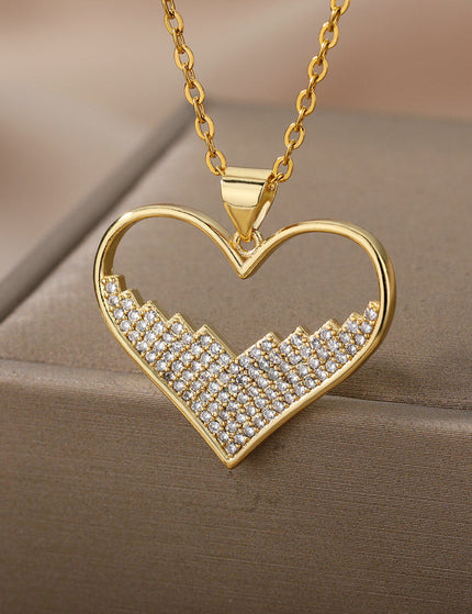 SOUVOIR White SOUVOIR Necklaces Labasa Pendant Necklace | Gold Zirconia White Stone Heart Chain