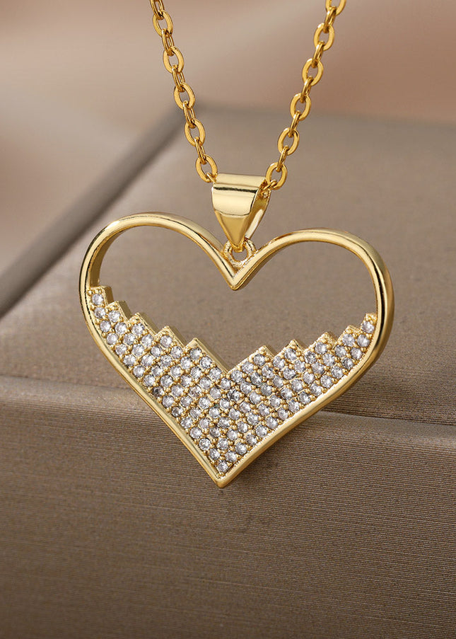 SOUVOIR White SOUVOIR Necklaces Labasa Pendant Necklace | Gold Zirconia White Stone Heart Chain