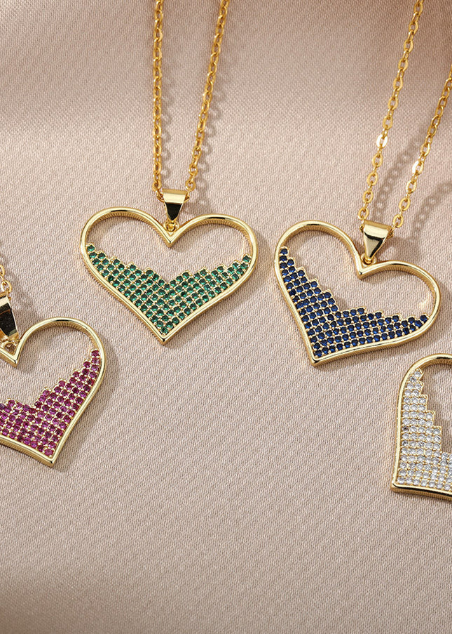 SOUVOIR SOUVOIR Necklaces Labasa Pendant Necklace | Gold Zirconia White Stone Heart Chain