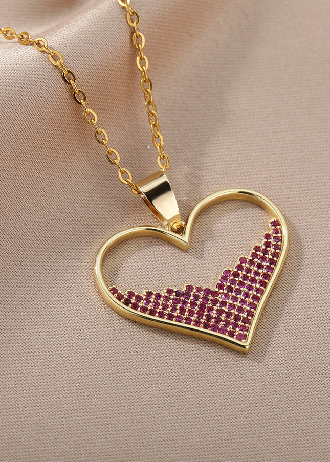 SOUVOIR SOUVOIR Necklaces Labasa Pendant Necklace | Gold Zirconia White Stone Heart Chain