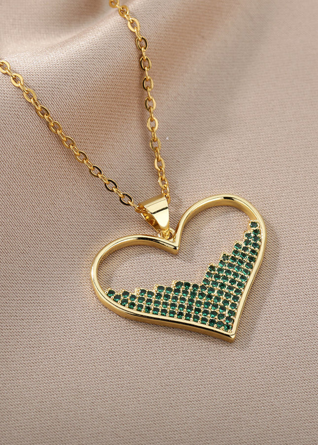 SOUVOIR SOUVOIR Necklaces Labasa Pendant Necklace | Gold Zirconia White Stone Heart Chain